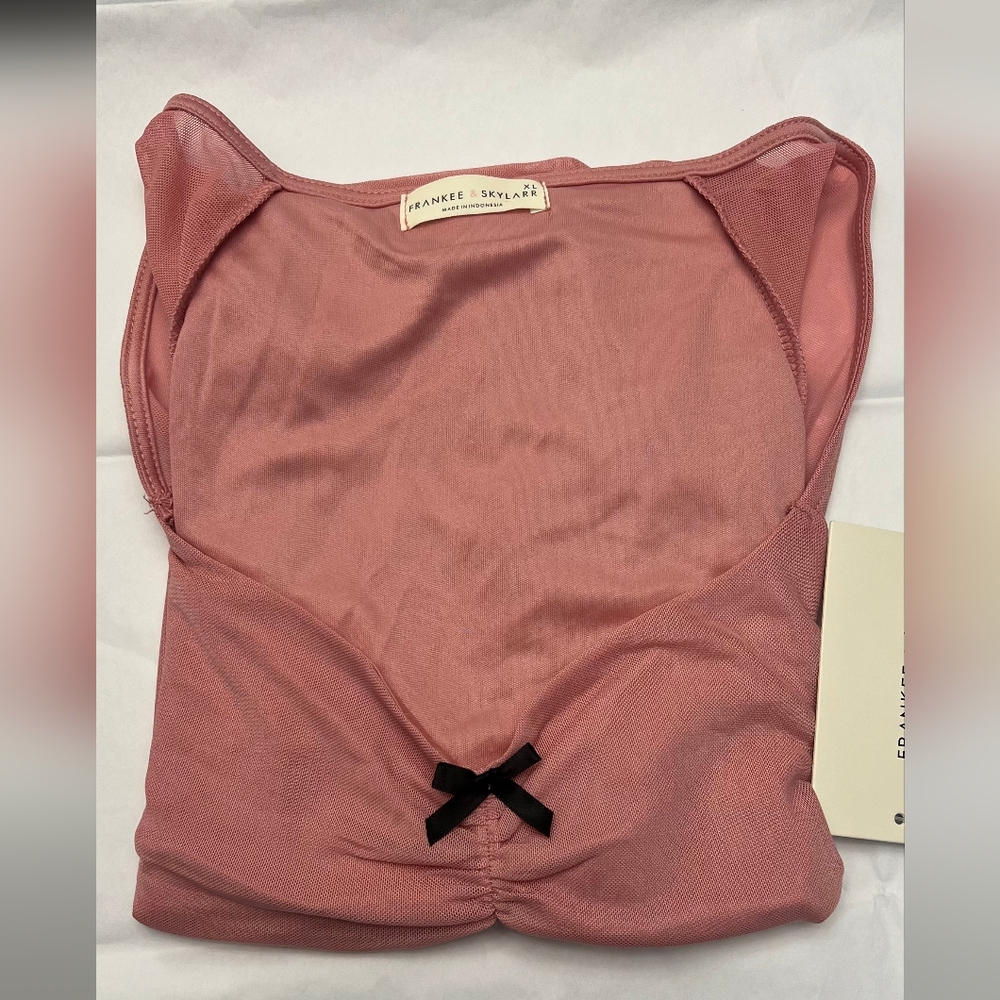 Frankie & Skylar Pink  Top with Black Accent Bow - Picture 4 of 4